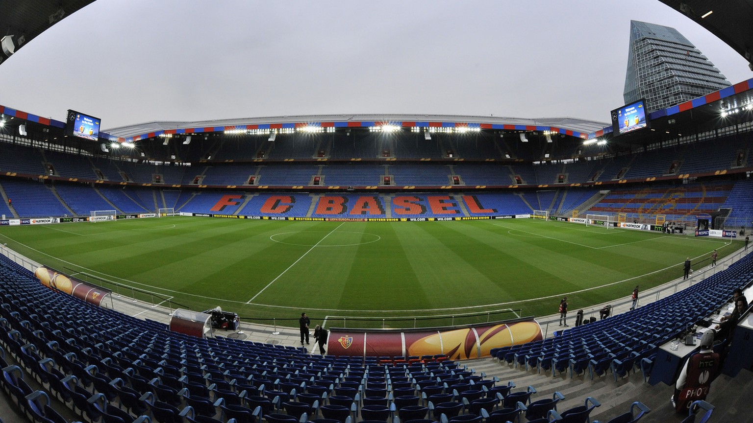 The empty stadium prior to the UEFA Europa League quarter final first leg soccer match between Switzerland&amp;#039;s FC Basel 1893 and Spain&amp;#039;s Valencia CF behind closed doors at the St. Jako ...