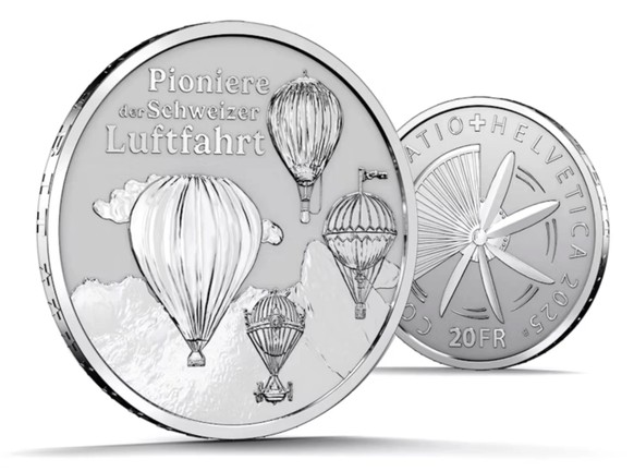 La pièce de 20 francs Pionniers de l’aviation suisse.