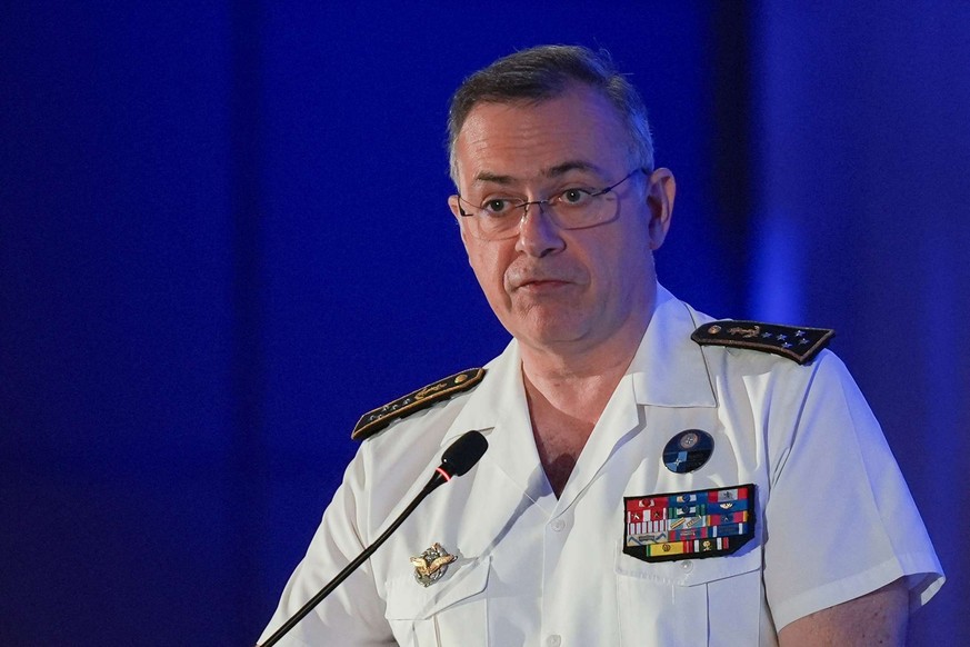 L&#039;amiral Pierre Vandier, commandant suprême allié Transformation (SACT) de l&#039;OTAN, prononce un discours lors de la conférence annuelle sur les opérations multimédias du Commandement allié Tr ...