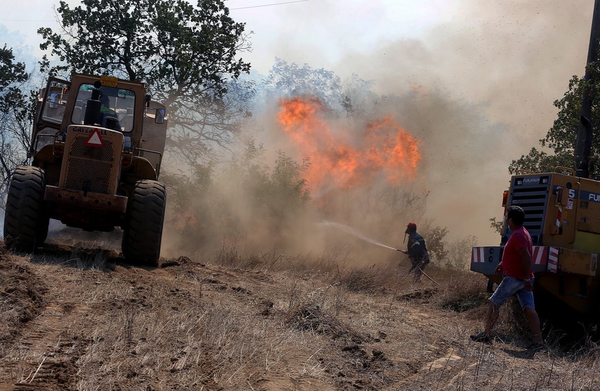 Les gens affrontent les flammes près d'Alexandroupolis.