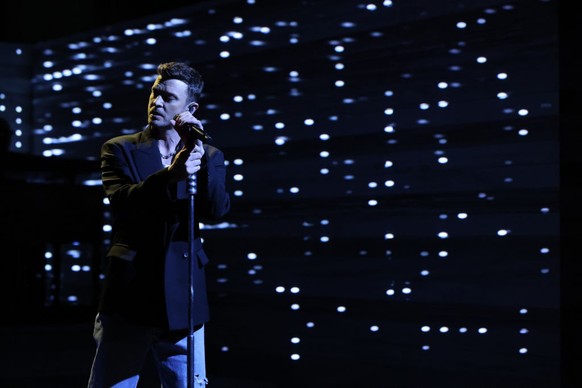 SATURDAY NIGHT LIVE -- Episode 1854 -- Pictured: Musical guest Justin Timberlake performs &quot;Selfish&quot; on Saturday, January 27, 2024 -- (Photo by: Will Heath/NBC via Getty Images)