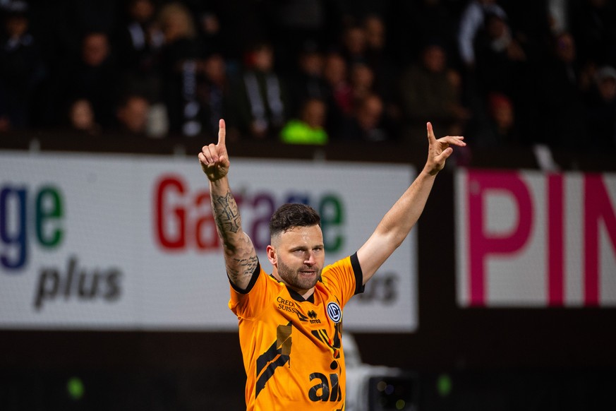 Lugano&#039;s Renato Steffen celebrates his goal during the Super League soccer match FC Lugano against FC Winterthur, at the Cornaredo Stadium in Lugano, Thursday, May 16, 2024. (Keystone/Ti-Press/Sa ...