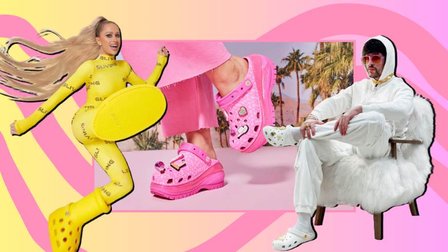 Tandis que Paris Hilton a l'air d'avoir abusé du lexomil pour supporter cette collab' avec Crocs, Bad Bunny semble être à sec.