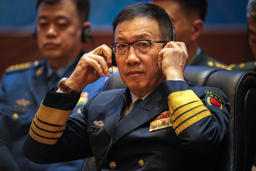 Chinese Defense Minister Dong Jun listens during the ASEAN- China Defence Ministers&#039; informal Meeting in Vientiane, Laos, Wednesday, Nov. 20, 2024. (AP Photo/Anupam Nath)