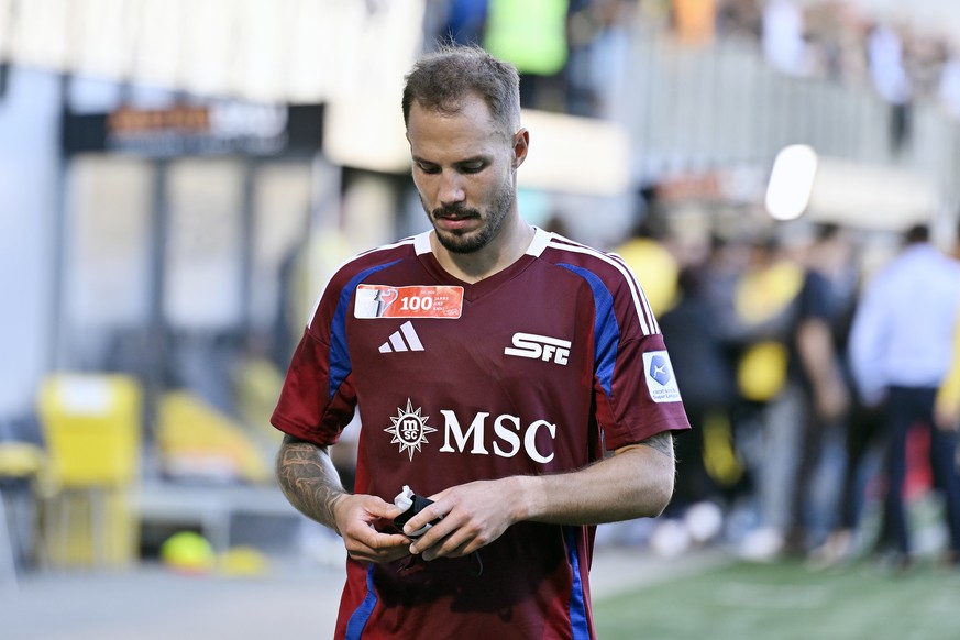 Frust bei Servette&#039;s Steve Rouiller nach dem Fussball-Cupspiel FC Schaffhausen gegen Servette FC in der FCS Arena in Schaffhausen am Sonntag, 15. September 2024. (KEYSTONE/Walter Bieri )