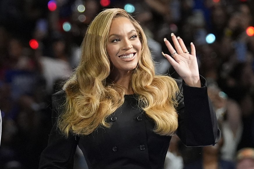 FILE - Beyonce appears at a campaign event for Democratic presidential nominee Vice President Kamala Harris in Houston, on Oct. 25, 2024. (AP Photo/Susan Walsh, File)
Beyonce Knowles Carter