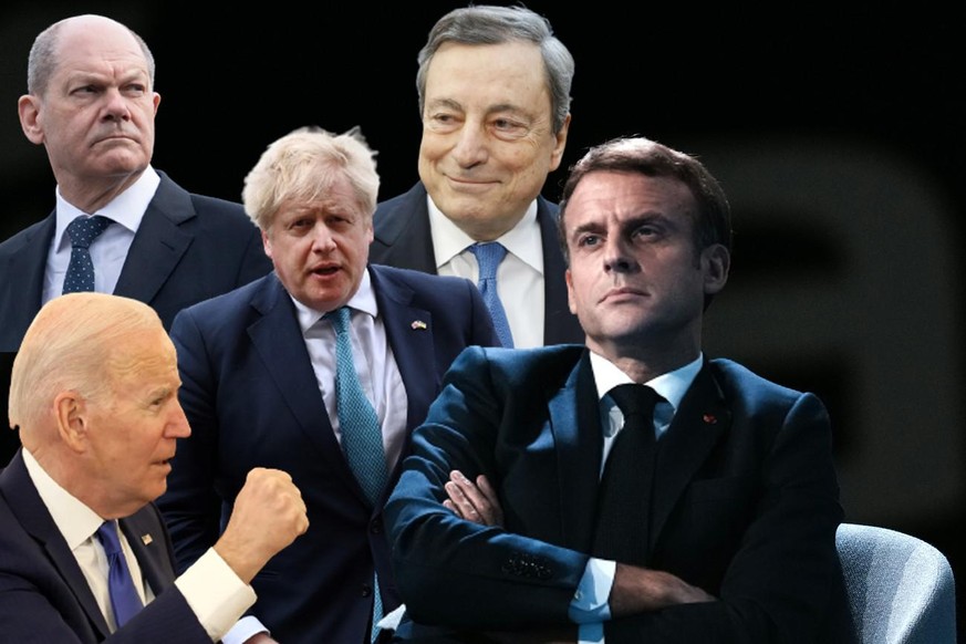 Johnson, Biden, Macron, Scholz et Draghi appellent à la fermeté face à Vladimir Poutine.