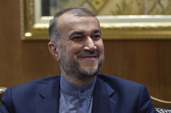 epa10989643 Iranian Foreign Minister Hossein Amir Abdollahian looks on during a meeting with Lebanese Parliament Speaker Nabih Berri (not pictured) at Berri&#039;s house in Beirut, Lebanon, 22 Novembe ...