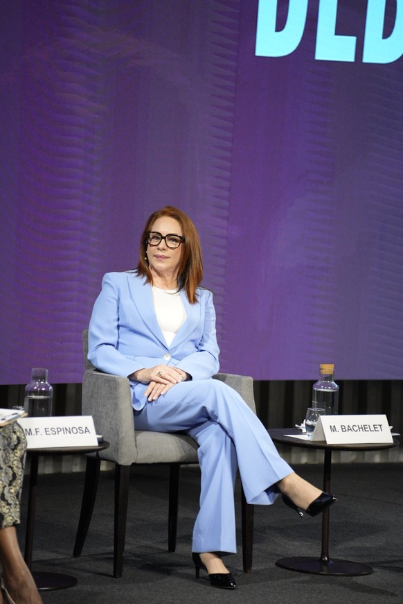 María Fernanda Espinosa lors du débat télévisé, ce 9 juin à Genève.
