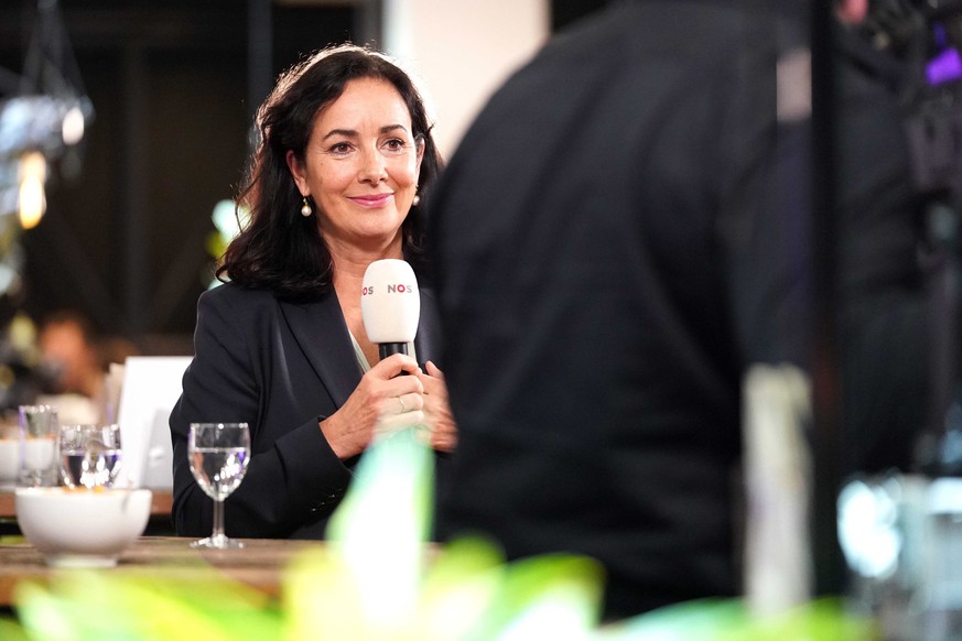 epa09829895 Amsterdam Mayor Femke Halsema addresses the press during the election evening of the municipality of Amsterdam, The Netherlands, 16 March 2022. EPA/JEROEN JUMELET