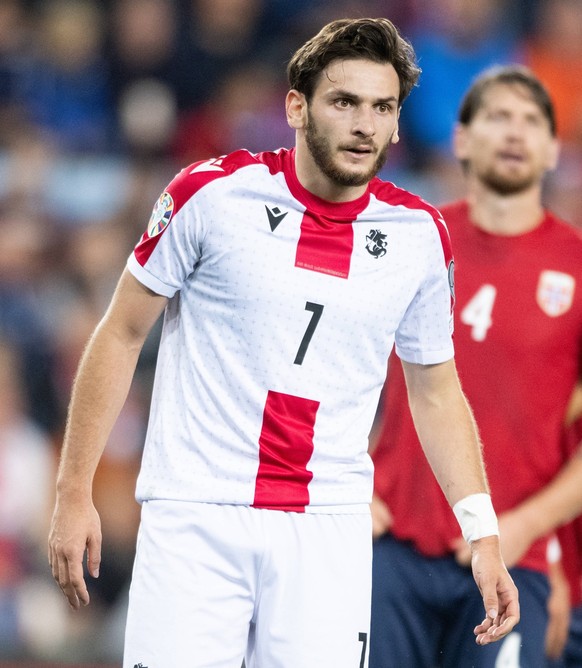 Norway v Georgia, UEFA EURO, EM, Europameisterschaft,Fussball 2024 Qualification, Oslo, Norway Oslo, Norway. 12th, September 2023. Khvicha Kvaratskhelia 7 of Georgia seen during the UEFA Euro 2024 qua ...