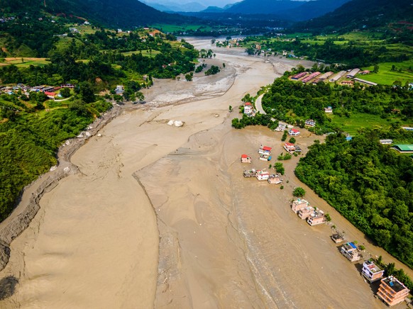 Aerial View Shows Extensive Damage After Flash Flood Sweeps Through The Bhotekoshi River In Nuwakot Aerial view shows flood-damaged areas after a flash flood swept through the Bhotekoshi River in Nuwa ...