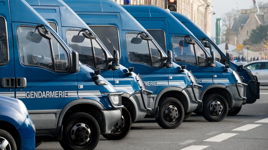 Gendarmerie trucks parked in Paris