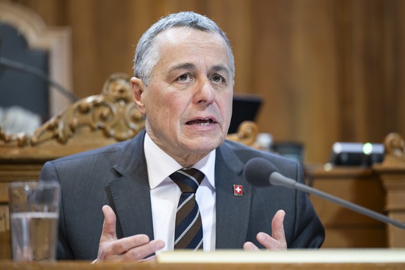 Bundesrat Ignazio Cassis spricht waehrend der Debatte ueber die Wahrung der schweizerischen Neutralitaet (Neutralitaetsinitiative), waehrend der Fruehlingssession der Eidgenoessischen Raete, am Donner ...