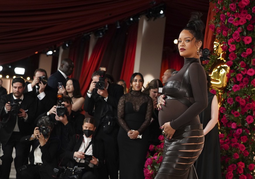 Rihanna arrives at the Oscars on Sunday, March 12, 2023, at the Dolby Theatre in Los Angeles. (Photo by Jordan Strauss/Invision/AP)
Rihanna