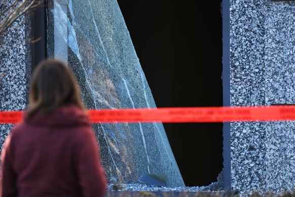 DENVER, CO - JANUARY 2 : A broken window at the Ralph L. Carr Colorado Judicial Center, which houses the Colorado Supreme Court, in Denver, Colorado on Tuesday, January 2, 2024. (Photo by Hyoung Chang ...