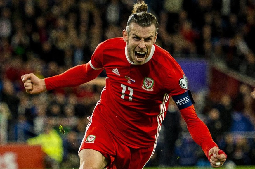 epa07918849 Wales&#039; captain Gareth Bale celebrates scoring the second goal during the UEFA EURO 2020 group E qualifier soccer match between Wales and Croatia held at Cardiff City Stadium in Wales, ...