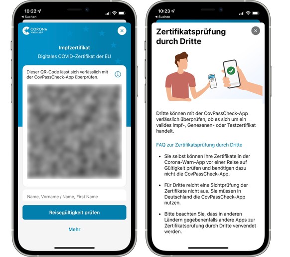 Un coup d'œil sur l'application allemande Corona-Warn montre que les contrôleurs sont invités à utiliser l'application de contrôle sur leur smartphone.