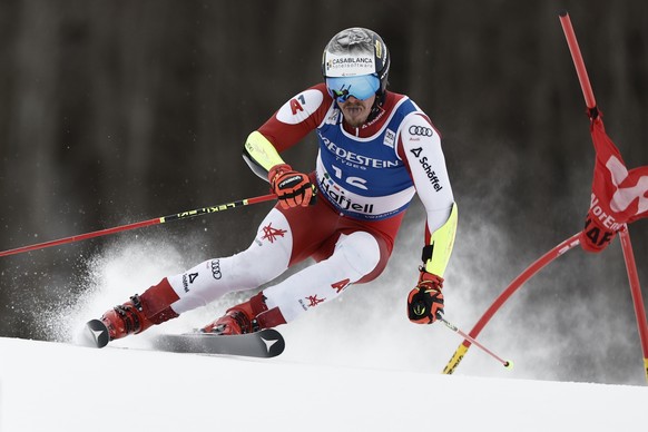 Austria&#039;s Manuel Feller competes in an alpine ski, men&#039;s World Cup Giant Slalom, in Hafjell, Norway, Saturday, March 15, 2025. (AP Photo/Gabriele Facciotti)
Norway Alpine Skiing World Cup