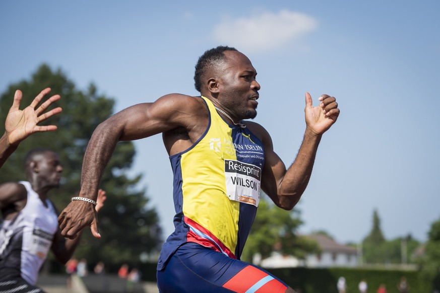 Alex Wilson, athlete suisse, en action lors du 200m hommes a l&#039;occasion du 40eme meeting d&#039;athletisme Resisprint International dimanche 30 juin 2019 centre sportif de la Charriere a La Chaux ...