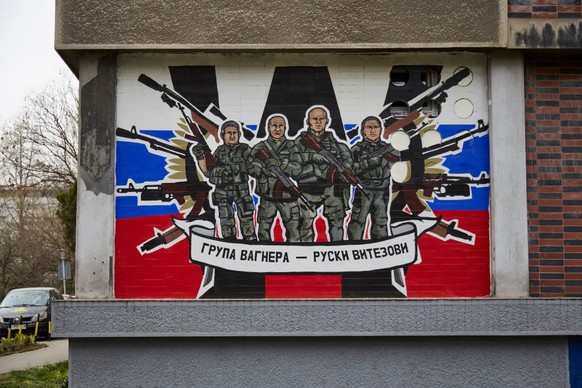 BELGRADE, SERBIA - MARCH 30: A mural praises the Russian Wagner group and its mercenaries fighting in Ukraine on March 30, 2022 in Belgrade, Serbia. Serbian foreign policy attempts to strike a balance ...