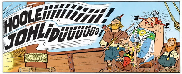 Démonstration verbale de yodel, dans «Astérix chez les Helvètes».