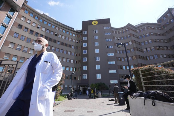 A view of the San Raffaele hospital, in Milan, Italy, Wednesday, April 5, 2023. Ex-Premier Silvio Berlusconi was hospitalized Wednesday with apparent respiratory problems, Italian media reported. The  ...