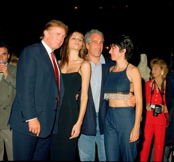 From left, American real estate developer Donald Trump and his girlfriend (and future wife), former model Melania Knauss, financier (and future convicted sex offender) Jeffrey Epstein, and British soc ...