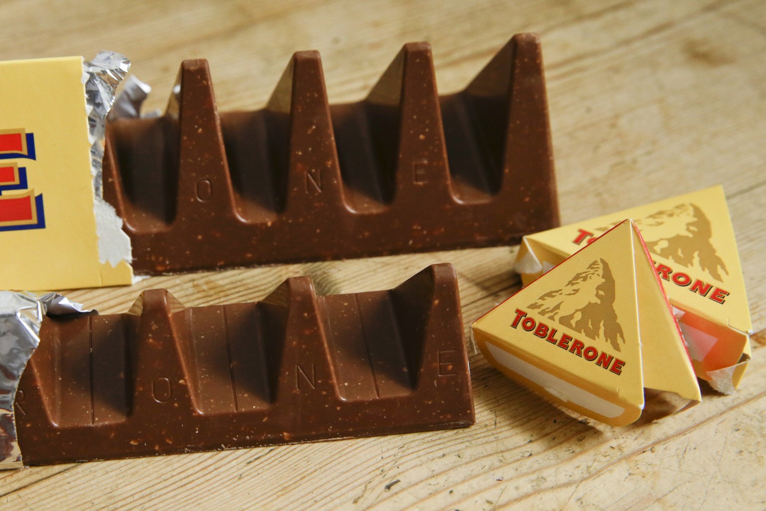 FILE - Two bars of the Toblerone Swiss chocolate are pictured in London, Tuesday, Nov. 8, 2016. (AP Photo/Alastair Grant, File)
Switzerland US Tariffs Chocolate