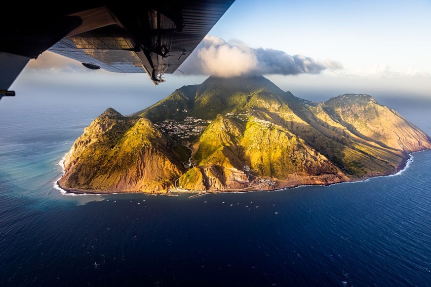SABA, BONAIRE, SINT EUSTATIUS AND SABA - FEBRUARY 09: The Island of Saba from the plane during the Dutch Royal Family tour of the Dutch Caribbean Islands on February 9, 2023 in Saba, Bonaire, Sint Eus ...