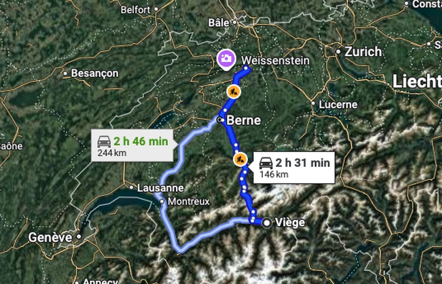 Les (longs) trajets possibles entre Niederbipp (BE), au pied du Jura, et Viège, dans le Haut-Valais.