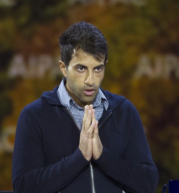 Palestinian Mosab Hassan Yousef gestures to the audience after speaking at the American Israel Public Affairs Committee (AIPAC) Policy Conference in Washington, Sunday, March 1, 2015. Youssef worked u ...