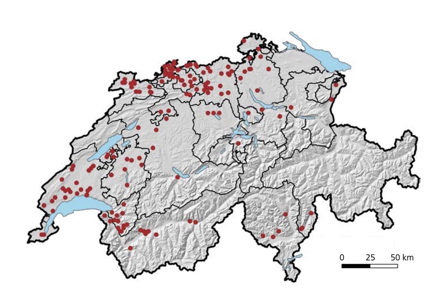 La carte des chenilles processionnaires du chêne en Suisse