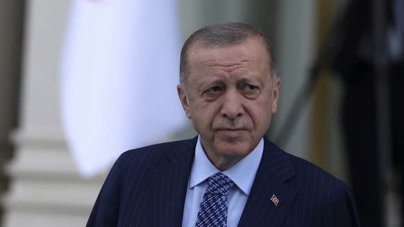 FILE - Turkish President Recep Tayyip Erdogan arrives for a ceremony, in Ankara, Turkey, on May 16, 2022. Even by the standards of Turkey&#039;s and Greece&#039;s frequently strained relations, it was ...