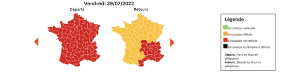 Circulation prévue par Bison Futé le vendredi 29 juillet 2022