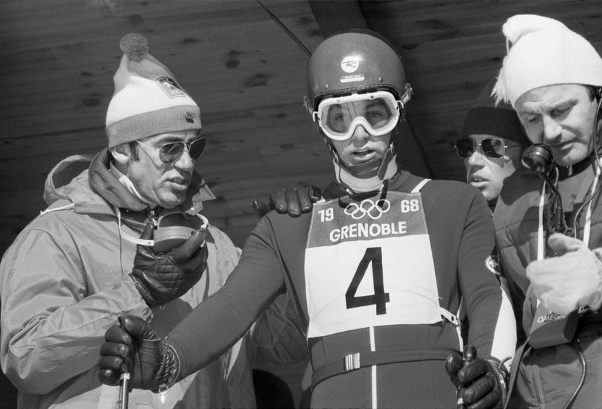 Der Schweizer Jean-Daniel Daetwyler am Start zur Ski Alpin Abfahrt der olympischen Winterspiele in Grenoble am 9. Februar 1968. Daetwyler erreichte den dritten Rang. (KEYSTONE/PHOTOPRESS-ARCHIV/Str) = ...