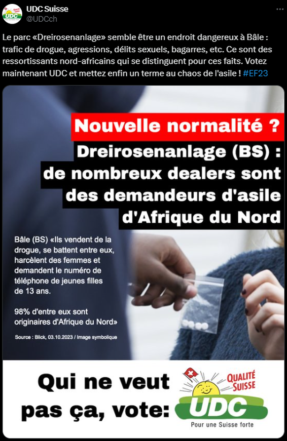 Une campagne UDC a fait polémique en octobre 2023.