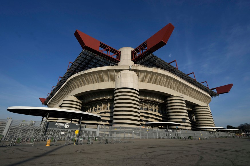 FILE -An external view of the San Siro Stadium site of the Opening ceremony at the Milan Cortina 2026 Winter Olympics, in Milan, Jan. 29, 2025. (AP Photo/Luca Bruno), File)
Soccer-Milan-San Siro Sale