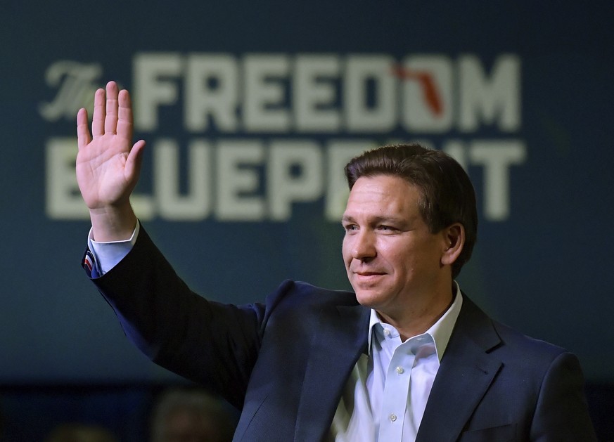 Florida Gov. Ron DeSantis waves to the crowd as he attends an event Friday, March 10, 2023, in Davenport, Iowa. (AP Photo/Ron Johnson)
Ron DeSantis