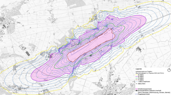 Le périmètre de protection contre le bruit du F-35 en violet