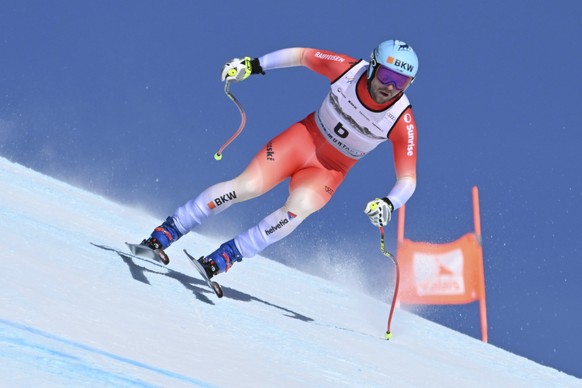 Alexis Monney of Switzerland in action during the men's Downhill race at the Alpine Skiing FIS Ski World Cup, in Crans-Montana, Switzerland, Sunday, February 1, 2026. (KEYSTONE/$#1$)