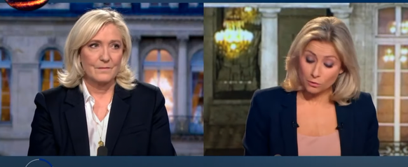Après une interview quelque peu musclée en février 2014, la candidate Marine Le Pen (à gauche) n'a pas voulu d'Anne-Sophie Lapix (à droite).