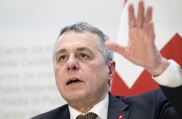 Swiss Federal councillor Ignazio Cassis speaks at a press conference on the conclusion of negotiations between Switzerland and the EU, in Bern, Switzerland, on Friday, on December 20, 2024. (KEYSTONE/ ...