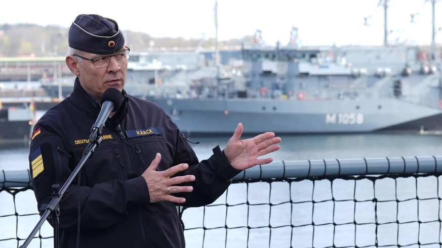 Le vice-amiral Jan Christian Kaack, inspecteur de la Marine, s'exprime ici lors de la conférence de presse à Kiel, en Allemagne. (Photo d'archive)