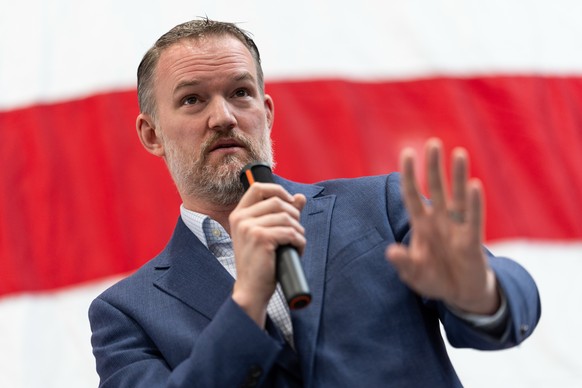 U.S. Trade Representative Jamieson Greer speaks with reporters during a tour of Atomic Industries' manufacturing facility Thursday, April 9, 2026, in Warren, Mich. (AP Photo/Julia Demaree Nikhins ...