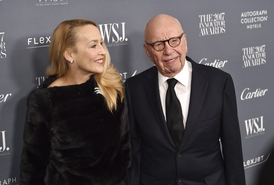 FILE - Fox News chairman and CEO Rupert Murdoch and wife Jerry Hall attend the WSJ. Magazine 2017 Innovator Awards at The Museum of Modern Art on Nov. 1, 2017, in New York. Hall filed a request in Los ...