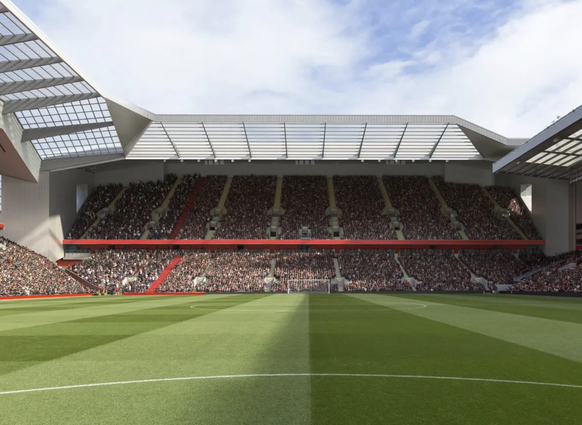 La tribune «Stand» d'Anfield Road telle qu'elle est prévue pour la saison 2023-2024.