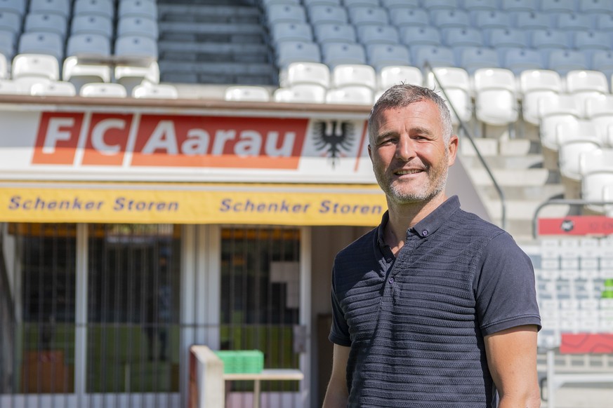Der Schweizer Fussball Trainer Alex Frei anlaesslich einer Medienkonferenz des FC Aarau vom Mittwoch, 14. Juni 2023. Alex Frei wird als neuer Chef-Trainer des FC Aarau vorgestellt. (KEYSTONE/Urs Fluee ...