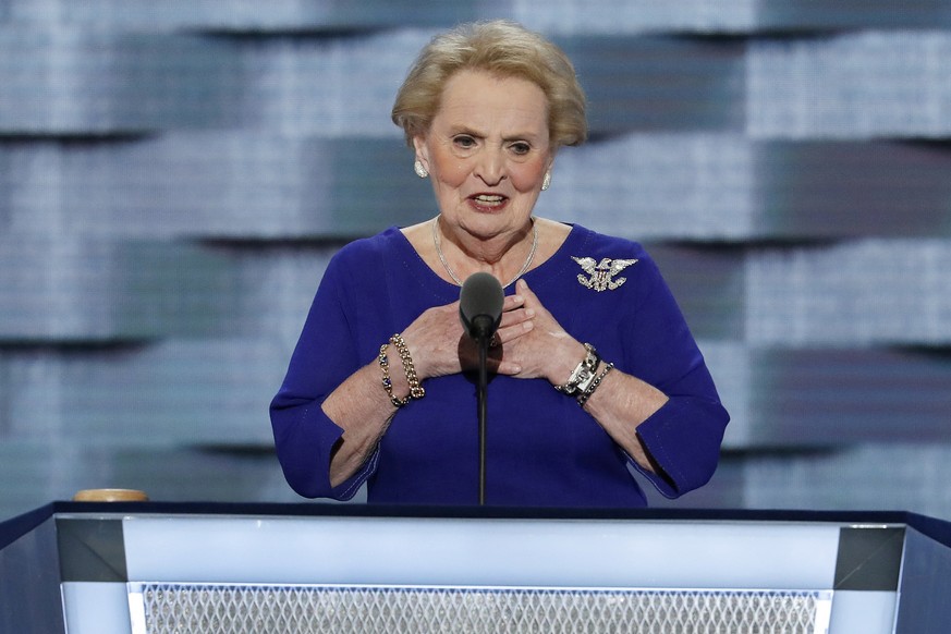 FILE - Former Secretary of State Madeleine Albright speaks during the second day of the Democratic National Convention in Philadelphia, July 26, 2016. Albright has died of cancer, her family said Wedn ...