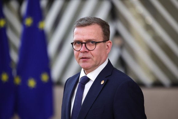 epa11117341 Finland&#039;s Prime Minister Petteri Orpo arrives for a Special European Council in Brussels, Belgium, 01 February 2024. EU leaders gather in Brussels to discuss the mid-term revision of  ...